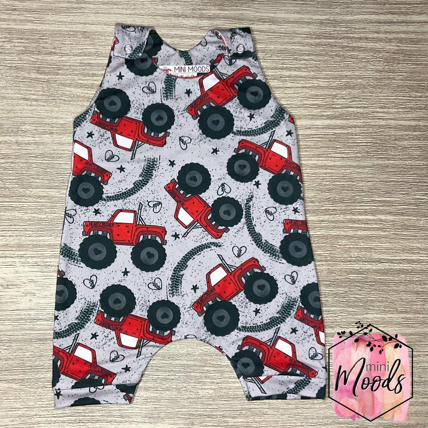 In Stock - Red Monster Truck Baby Romper 3-6 M