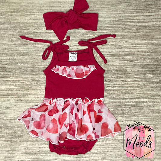 In Stock - Sweetheart Ruffle Romper Set 0-3 M