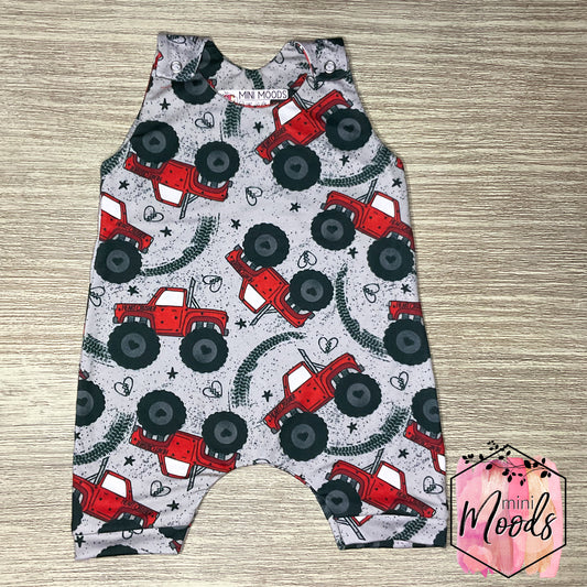 In Stock - Red Monster Truck Baby Romper 3-6 M